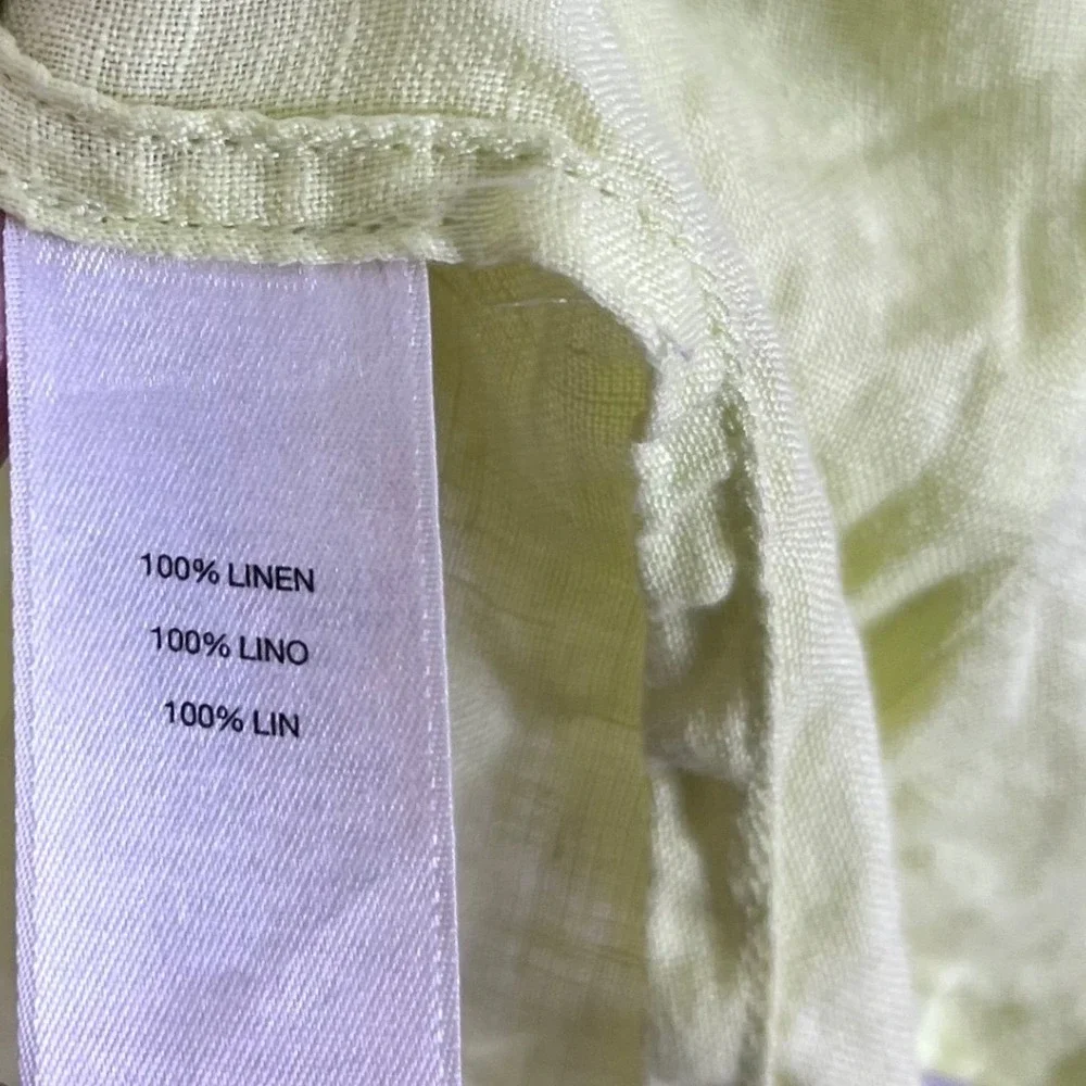 Chicos XL 100% Linen Button Down Shirt Pale Yellow Roll Tab Sleeve (P716)‎